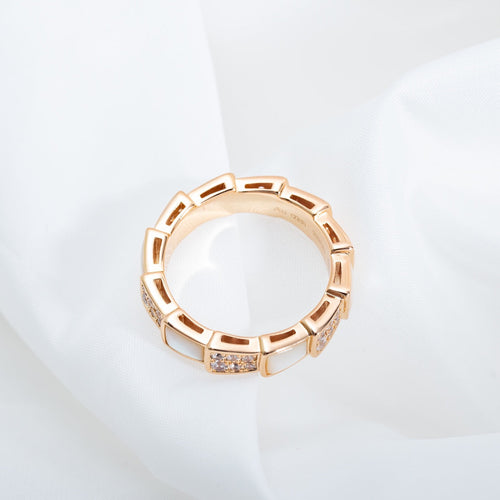 Bvlgari SERPENTI RING PINK GOLD MOP DIAMOND PAVED 4MM