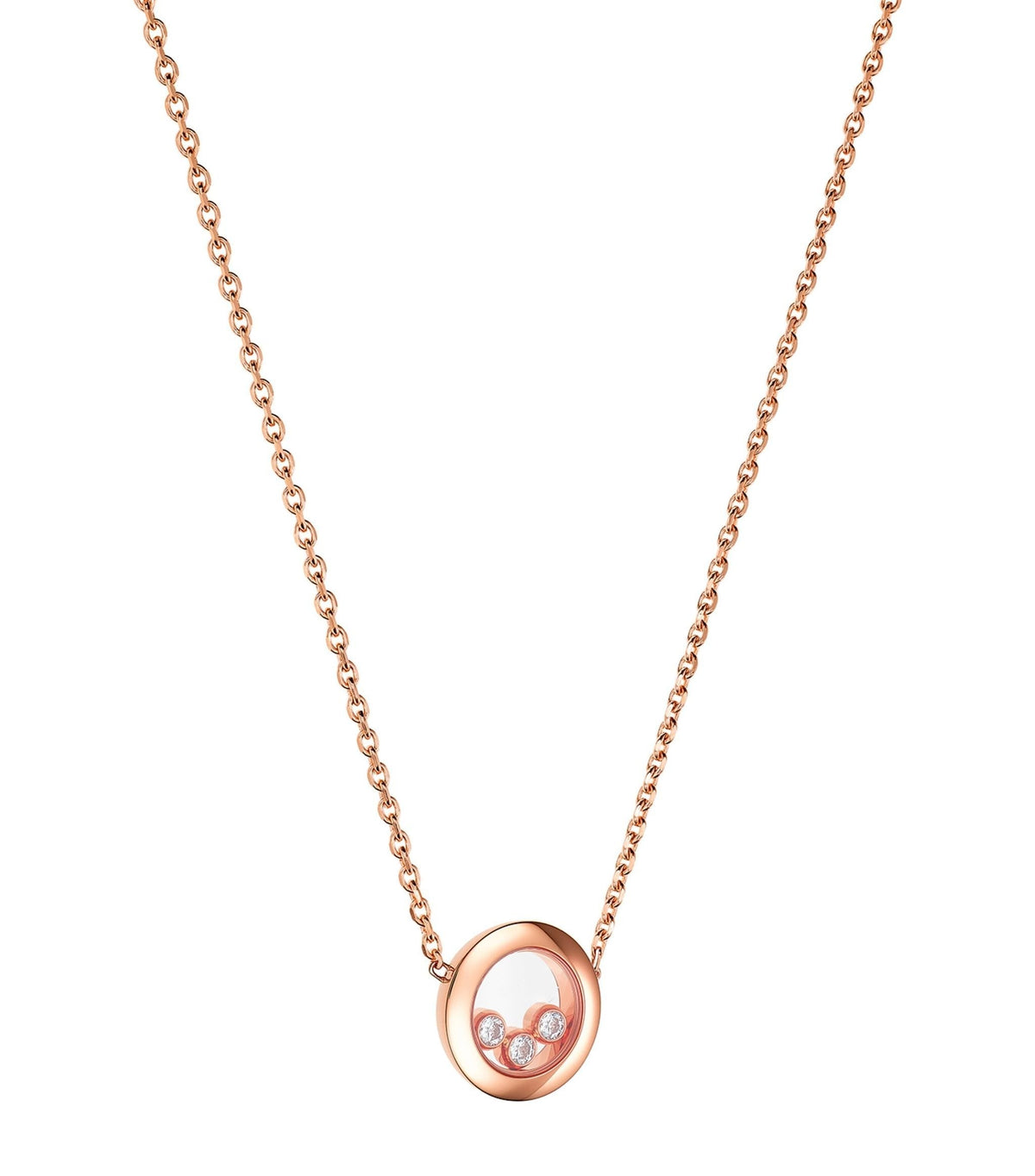 CHOPARD HAPPY PEDANT PINK GOLD 3 DIAMOND NECKLACE